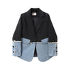 Korean Plaid Frayed Burrs Denim Patchwork Blazers Women Spring Autumn Casual Notched Collar Long Sleeve Female Suit Coat Outwear