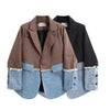 Korean Plaid Frayed Burrs Denim Patchwork Blazers Women Spring Autumn Casual Notched Collar Long Sleeve Female Suit Coat Outwear