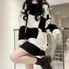 Korean Plaid Oversize Long Sweater Emo Alt Clothes Y2k Womens Harajuku Hollow Out Knitted Crewneck Jumper Pullover Female Tops