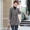 Korean Plaid Women Work Blazer Jacket 2022 Casual Double-breasted Sashes Suit Jacket Female Slim Female Blazer Outwear Plus Size