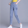 Korean Plus Size Jeans Femme Taille Haute Streetwear Loose Blue Jeans Slim Women Graphic Cute Denim Harem Pants Cowboy Woman
