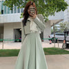 Korean Skirts Blazer Outfits Office Ladies Elegant Shorts Coats And A-line High Waist Pleated Midi Dress Suit  2 Piece Set