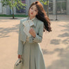 Korean Skirts Blazer Outfits Office Ladies Elegant Shorts Coats And A-line High Waist Pleated Midi Dress Suit  2 Piece Set