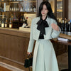 Korean Skirts Blazer Outfits Office Ladies Elegant Shorts Coats And A-line High Waist Pleated Midi Dress Suit  2 Piece Set