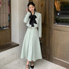Korean Skirts Blazer Outfits Office Ladies Elegant Shorts Coats And A-line High Waist Pleated Midi Dress Suit  2 Piece Set