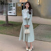 Korean Skirts Blazer Outfits Office Ladies Elegant Shorts Coats And A-line High Waist Pleated Midi Dress Suit  2 Piece Set
