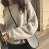 Korean Solid Loose Lazy Cardigan Women's Round Neck Pullover Autumn Winter Female Casual Jumper Sweater Knitted Tops