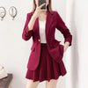 Korean Solid Mini Pleated Skirts Suit Spring Thin Elegant Unlined Blazer Jacket And A-Line Skirts Chic 2 Piece Set Women Outfits