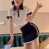 Korean Style Chic Baseball Girl Vigorous Girl College Sexy Short T-shirt Short Skirt Striped Cute Suit White Blazer Za