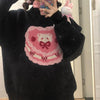 Korean Style Cute Kawaii Knitted Sweater Women Preppy Style Cartoon Print Pullovers Pink Long Sleeve Oversize Jumper