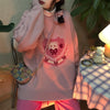 Korean Style Cute Kawaii Knitted Sweater Women Preppy Style Cartoon Print Pullovers Pink Long Sleeve Oversize Jumper
