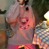 Korean Style Cute Kawaii Knitted Sweater Women Preppy Style Cartoon Print Pullovers Pink Long Sleeve Oversize Jumper