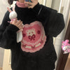 Korean Style Cute Kawaii Knitted Sweater Women Preppy Style Cartoon Print Pullovers Pink Long Sleeve Oversize Jumper