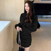 Korean Style Gothic Emo Harajuku Y2K Long Hoodies Dress Women Autumn Winter Cat Ear Mini Dress Bodycon Party Bandage Dresses 90s