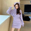 Korean Style Gothic Emo Harajuku Y2K Long Hoodies Dress Women Autumn Winter Cat Ear Mini Dress Bodycon Party Bandage Dresses 90s
