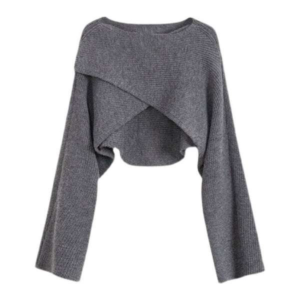 Korean Style Knitted Cropped Sweaters Loose Pullover Irregular Overlapping Tops Autumn Long Sleeve Women Femme Casual Knitwear
