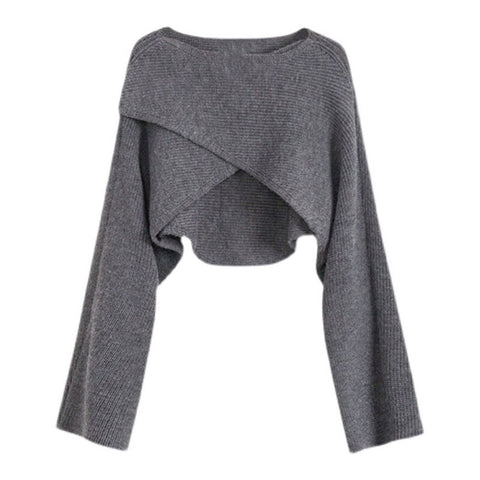Korean Style Knitted Cropped Sweaters Loose Pullover Irregular Overlapping Tops Autumn Long Sleeve Women Femme Casual Knitwear