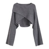Korean Style Knitted Cropped Sweaters Loose Pullover Irregular Overlapping Tops Autumn Long Sleeve Women Femme Casual Knitwear