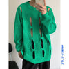 Korean Style Loose Hip Hop Harajuku Sweaters Unisex Hollowed Out Streetwear Pull Jumpers Green Black Grey BF Grunge Y2K Sweaters