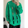 Korean Style Loose Hip Hop Harajuku Sweaters Unisex Hollowed Out Streetwear Pull Jumpers Green Black Grey BF Grunge Y2K Sweaters