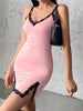 Korean Style Pink Lace Edge Dress Patchwork Sexy Women Strap Dresses Bodycon Summer Split Slim Fit Femme Mini Robe Vestidos