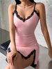 Korean Style Pink Lace Edge Dress Patchwork Sexy Women Strap Dresses Bodycon Summer Split Slim Fit Femme Mini Robe Vestidos