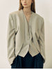 Korean Style Women's Blazer Vest Two Piece Lady Long-Sleeve Loose Silhouette Temperament Suit Jacket Vest Set