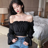 Korean Style Women's Blouses Cross Straps Sexy Slimming Bubble Long-sleeved Shirts Blouses Tops