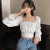 Korean Style Women's Blouses Cross Straps Sexy Slimming Bubble Long-sleeved Shirts Blouses Tops