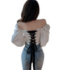 Korean Style Women's Blouses Cross Straps Sexy Slimming Bubble Long-sleeved Shirts Blouses Tops
