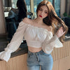 Korean Style Women's Blouses Cross Straps Sexy Slimming Bubble Long-sleeved Shirts Blouses Tops