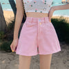 Korean Summer 2022 Demin Shorts Women High Waist Button Wigh Leg Jeans Shorts Casual Female Loose Fit Soild Shorts