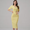 Korean Summer Women 2 Piece Set Office OL Elegant V Neck Short Sleeve Crop Small Blazer +High Waist Bodycon Pencil Skirt Suits