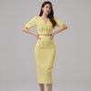 Korean Summer Women 2 Piece Set Office OL Elegant V Neck Short Sleeve Crop Small Blazer +High Waist Bodycon Pencil Skirt Suits
