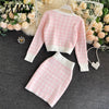 Korean Sweet Knit Plaid Cardigans + Camisole + Skirts 3pcs Sets Girls Short Sweater Coat + Vest + Mini Skirt Suits Women Outfits