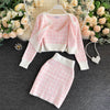 Korean Sweet Knit Plaid Cardigans + Camisole + Skirts 3pcs Sets Girls Short Sweater Coat + Vest + Mini Skirt Suits Women Outfits