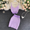 Korean Sweet Knit Plaid Cardigans + Camisole + Skirts 3pcs Sets Girls Short Sweater Coat + Vest + Mini Skirt Suits Women Outfits
