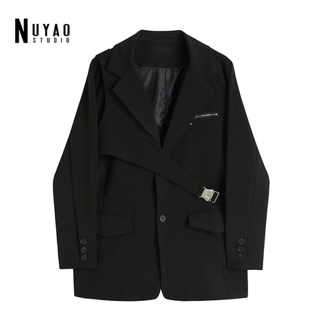 Korean Trend Women Cotton Suit Coat Loose Casual Shoulder strap Suit Blazers 2023 Autumn Blazer Vintage Chic Clothing Coat