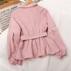 Korean V-Neck Button Ruffle Shirt Women Elegant Lantern Sleeve Elastic Waist Blouses Sweet Lace-Up Sashes Pullover Tops