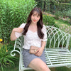 Korean V-neck Short Sleeve Shirt Vintage Woman Ruffles Fit Blouse Ladies Crop Top Female Plus Size Blouse Tops