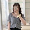Korean V-neck Short Sleeve Shirt Vintage Woman Ruffles Fit Blouse Ladies Crop Top Female Plus Size Blouse Tops