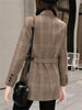 Korean Version Suit Blazer Jacket Women Casual Literary Top Temperament Slim Suit Collar Belt Plaid Woolen Coat Female LR2376
