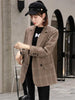 Korean Version Suit Blazer Jacket Women Casual Literary Top Temperament Slim Suit Collar Belt Plaid Woolen Coat Female LR2376