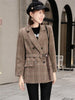 Korean Version Suit Blazer Jacket Women Casual Literary Top Temperament Slim Suit Collar Belt Plaid Woolen Coat Female LR2376