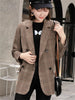 Korean Version Suit Blazer Jacket Women Casual Literary Top Temperament Slim Suit Collar Belt Plaid Woolen Coat Female LR2376
