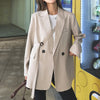 Korean Women Casual Beige Blazers Loose Notched Collar Lacing Double Breasted Long Sleeve Female Suit Jacket Spring Autumn 2023