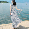Korean Women Floral Print Dress Summer Sexy V-neck Backless Long Dresses Female Elegant Bohemian Party Dress Vestido Clothing