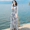 Korean Women Floral Print Dress Summer Sexy V-neck Backless Long Dresses Female Elegant Bohemian Party Dress Vestido Clothing