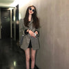 Korean Women Houndstooth Sequin Blazers Loose Casual Notched Collar Long Sleeve Single-breasted Office Lady Female Suit Jacket