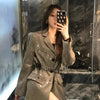 Korean Women Houndstooth Sequin Blazers Loose Casual Notched Collar Long Sleeve Single-breasted Office Lady Female Suit Jacket